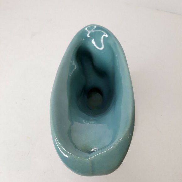 Vintage HAEGER Pottery Planter Blue Aqua Turquoise Clam Shell Wave Green Foil - Picture 9 of 12